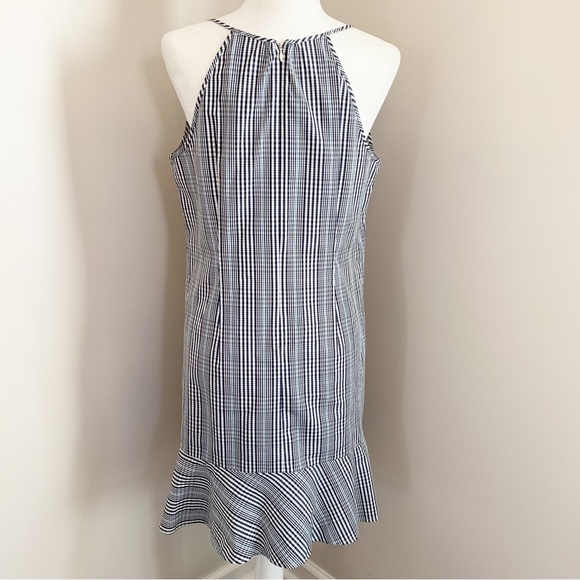 SOLD!  J CREW 6 Navy Blue Plaid Flutter Hem Flounce Halter V Neck Shift Dress - Picture 11 of 15